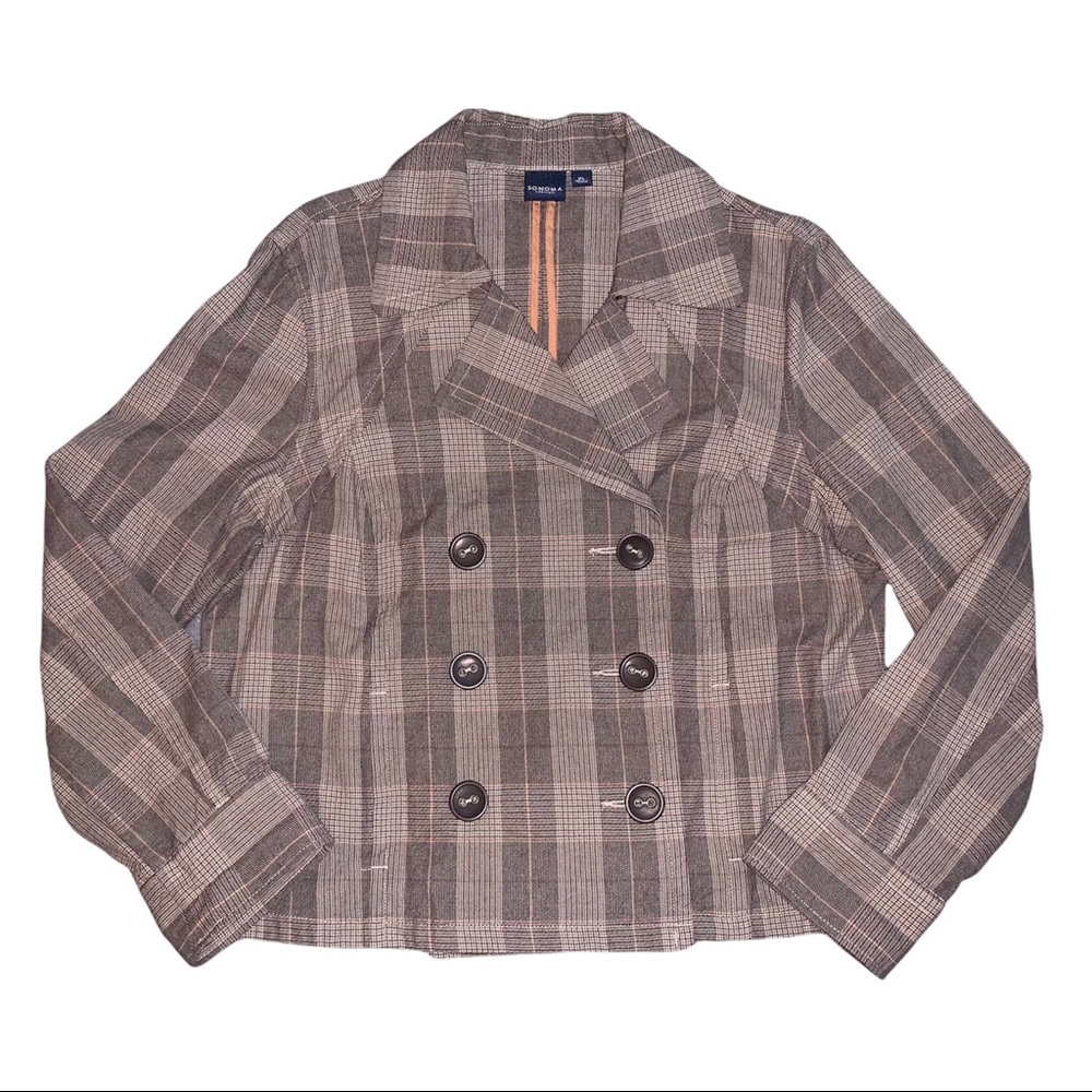 Y2K Brown & Tan Plaid Pea Coat